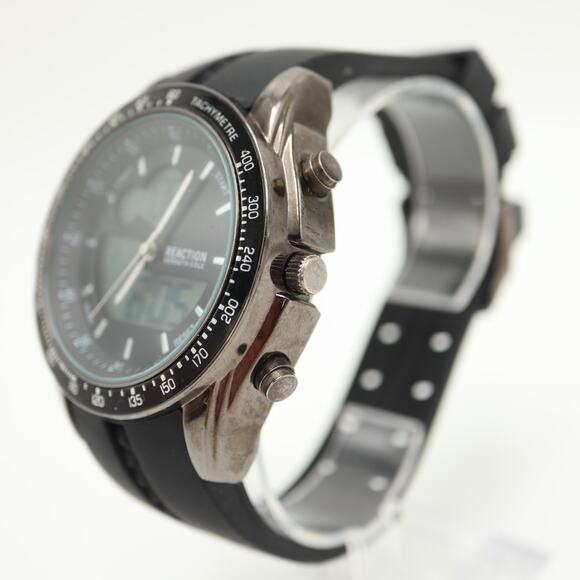 Kenneth Cole Reaction Mens 45mm AnaDigi Watch Black Alarm Chrono w New Battery - Picture 10 of 14